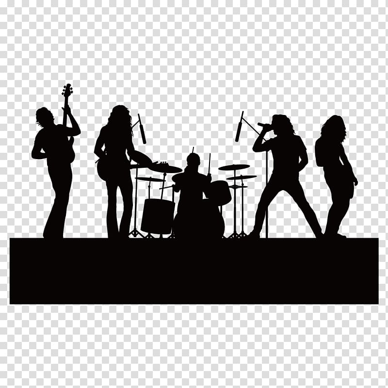 group of band illustration, Silhouette Singing Music, silhouette figures transparent background PNG clipart