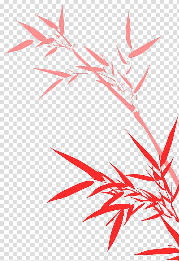 Bamboo painting Drawing Chinese painting, Red bamboo leaves shading transparent background PNG clipart