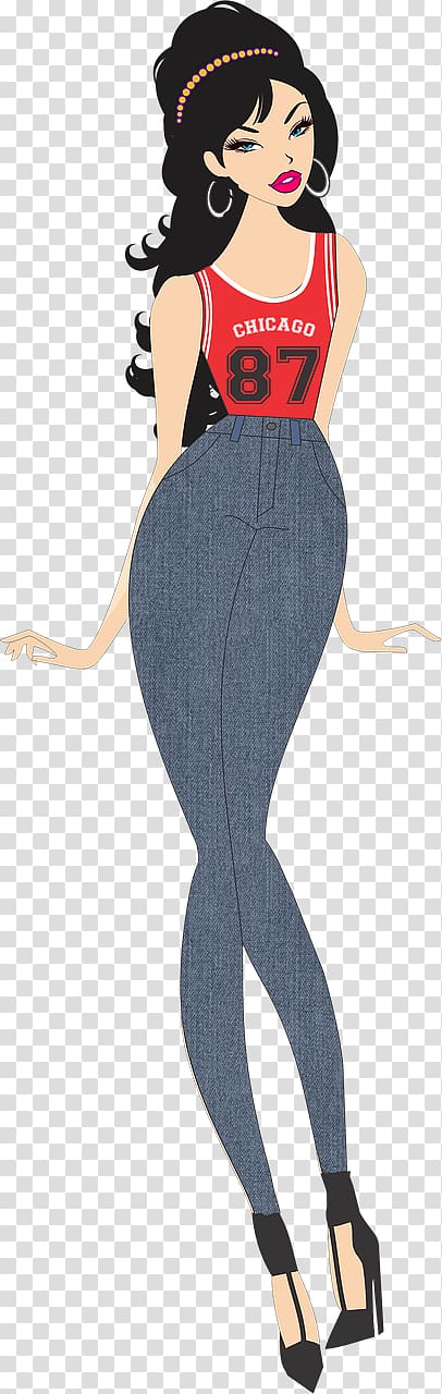illustration of woman wearing red tank top and gray pants, Woman With Grey Legging transparent background PNG clipart