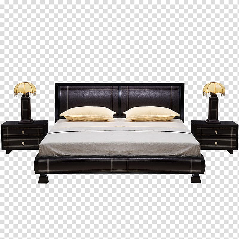 Bed frame Bedroom Furniture Headboard, Modern and simple leather bed wood bed transparent background PNG clipart
