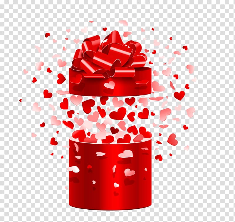 red and white gift box illustration, Microphone Valentine\'s Day Gift Heart, open gift box transparent background PNG clipart