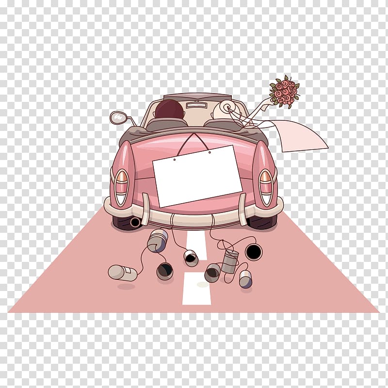 pink car illustration, Wedding invitation Bride Cartoon Illustration, marry,Wedding car transparent background PNG clipart