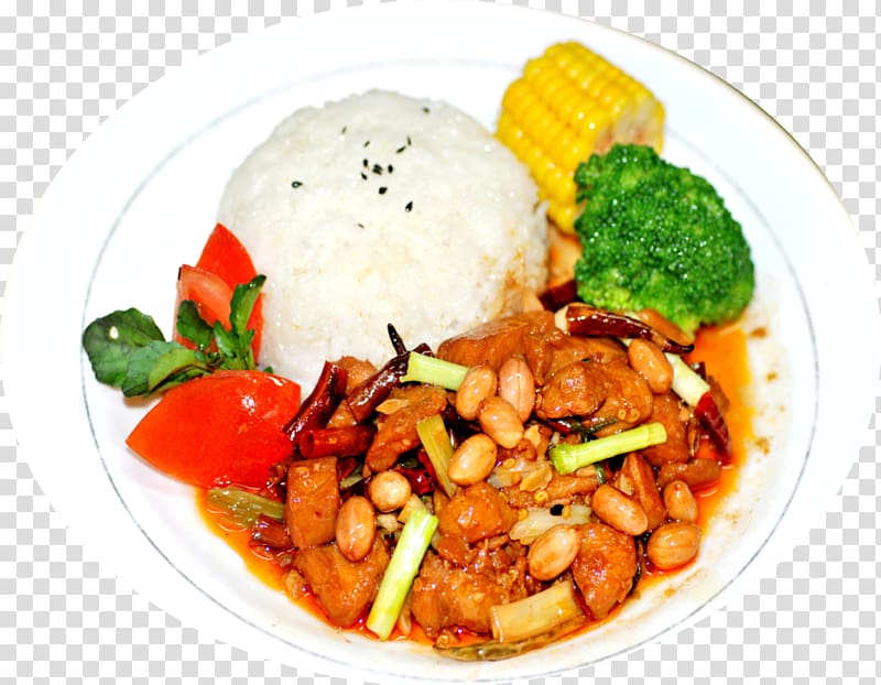 Kung Pao chicken Chinese cuisine Sichuan cuisine Sweet and sour, Kung Pao Chicken Rice transparent background PNG clipart