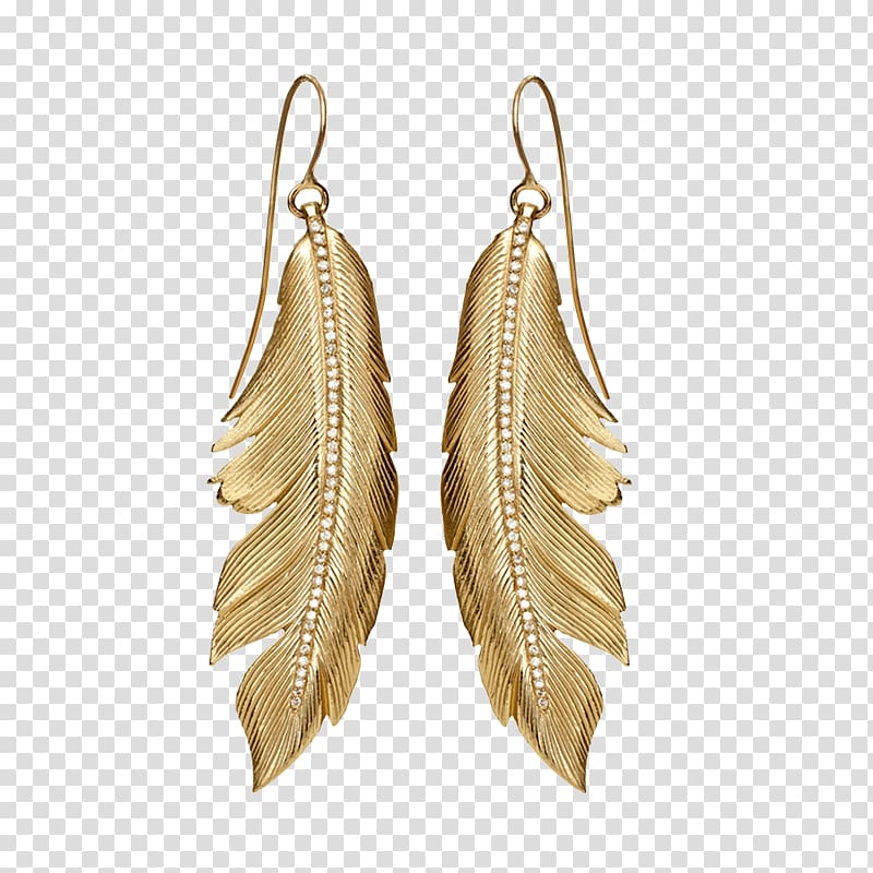 Earring Jewellery Gold Feather Necklace, golden feathers transparent background PNG clipart