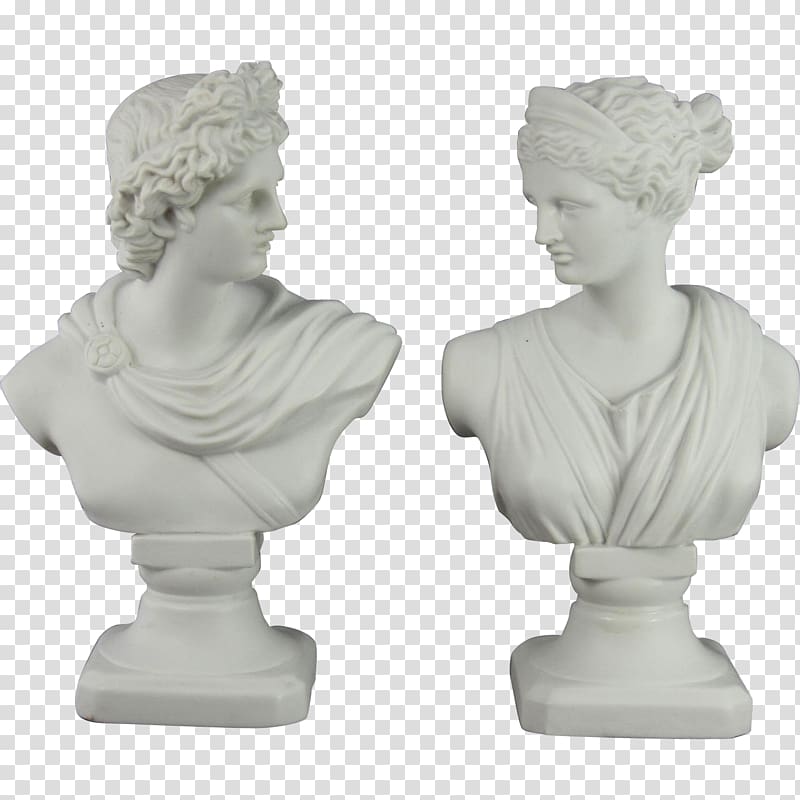 two white woman statuies, Bust Apollo Marble sculpture Statue, venus transparent background PNG clipart