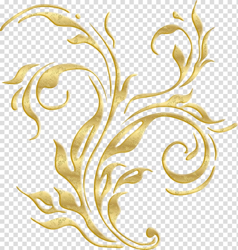 brown floral illustration, Gold Motif , Gold plant pattern transparent background PNG clipart