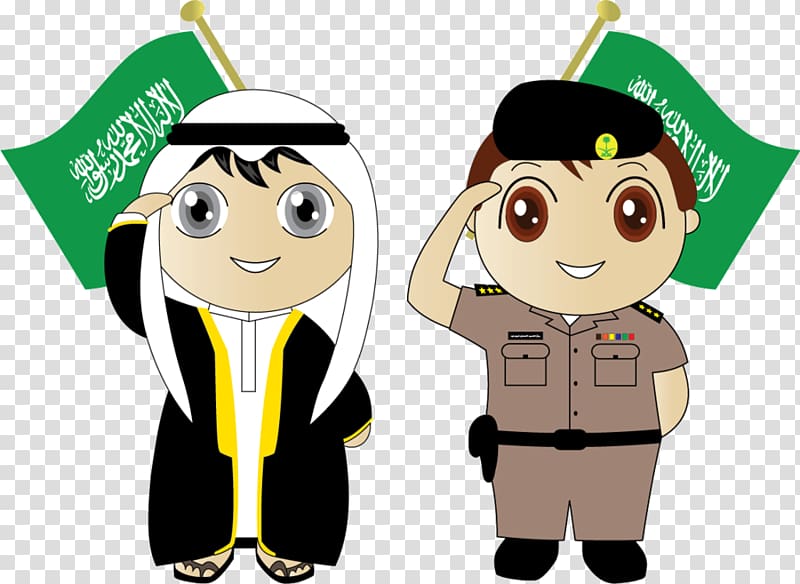 two male character wearing police uniform and black top illustration, Saudi Arabia Saudi National Day Art, saudi national day transparent background PNG clipart