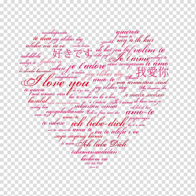 Love Romance Valentine\'s Day Heart , Various languages ​​I love you, heart red text illustration transparent background PNG clipart