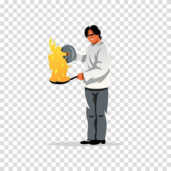 Cartoon Illustration, A chef with a frying pan transparent background PNG clipart