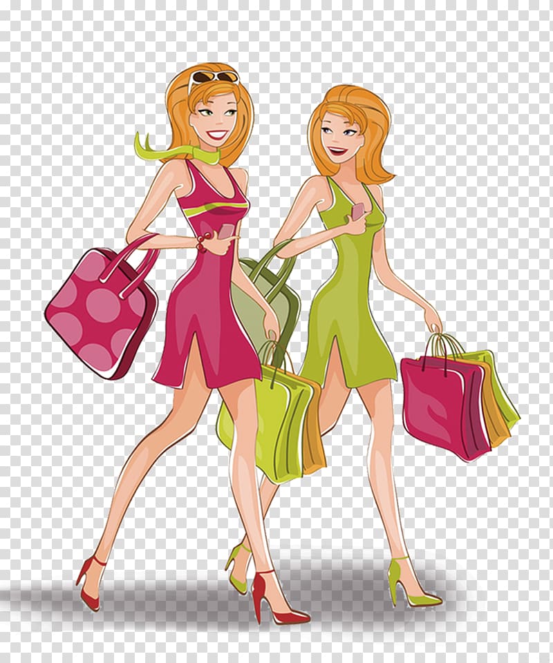 Shopping Cartoon Illustration, Shopping Fashion Women transparent background PNG clipart