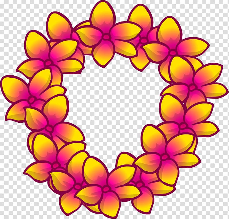 yellow and purple flower lei illustration, Hawaiian Lei , hawaiian transparent background PNG clipart