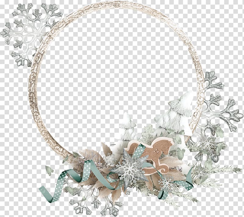 Round snowflake Christmas decoration border transparent background PNG clipart