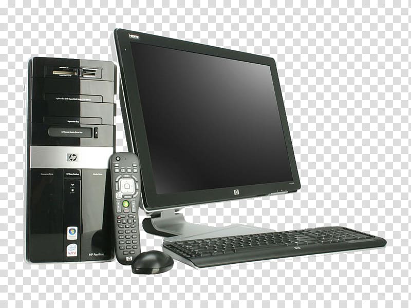 black computer monitor; keyboard; mouse; tower, Desktop computer Computer mouse Computer keyboard Hewlett Packard Enterprise Laptop, Desktop Computer transparent background PNG clipart