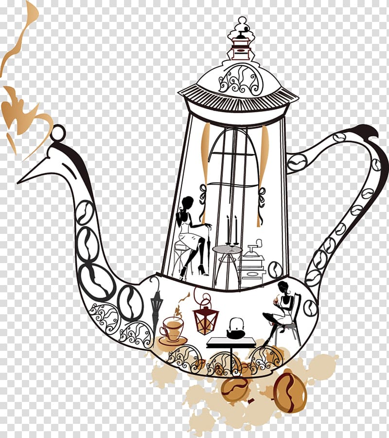 Coffee Tea Cafe Illustration, Jane pen pot transparent background PNG clipart