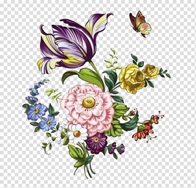hand-painted vintage floral transparent background PNG clipart