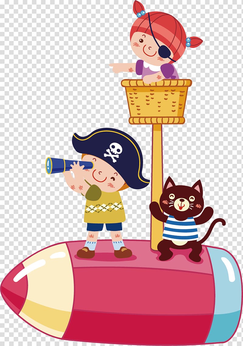 Piracy Cartoon Child Illustration, Pirate Telescope elements transparent background PNG clipart