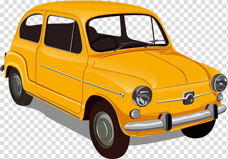 yellow coupe , Fiat 600 Car SEAT 600, yellow vintage car transparent background PNG clipart