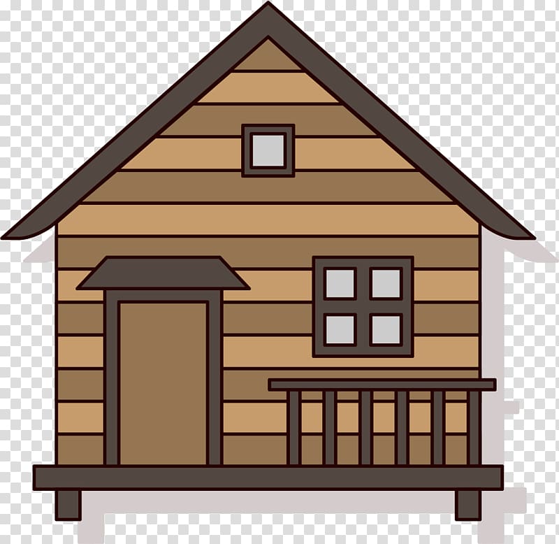 Brown wooden house illustration, Log cabin House Cartoon Cottage