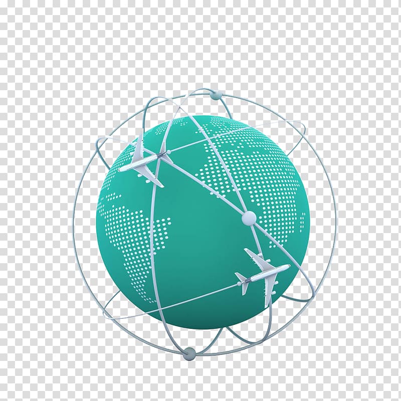 Airplane Flight Globe Aviation, Green Earth Airline Distribution transparent background PNG clipart