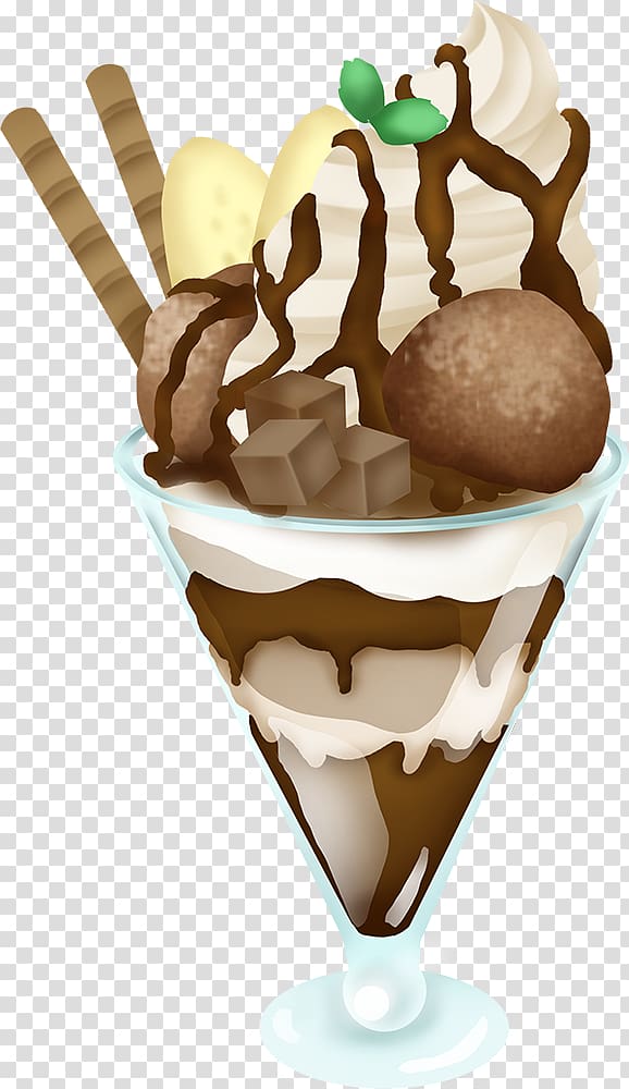 Ice cream Sundae Gelato Dame blanche, Hand-painted food ice cream transparent background PNG clipart