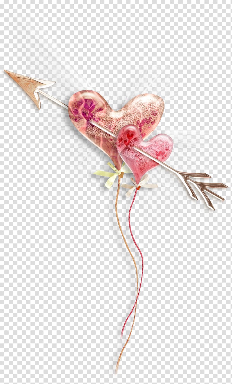 two pink heart struck by arrow , Heart , Love Peach transparent background PNG clipart