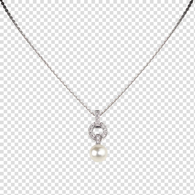 silver-colored chain pearl pendant earring, Necklace Locket Jewellery Diamond, Pendant transparent background PNG clipart
