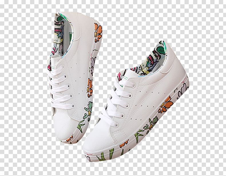 Sneakers White Shoe, Flowers decorated white shoes sports shoes transparent background PNG clipart