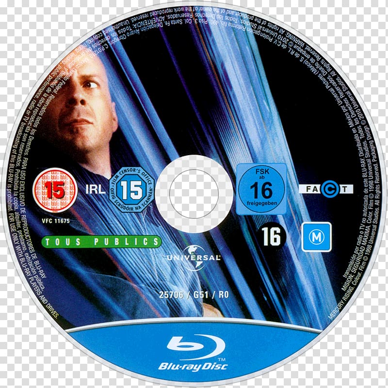Compact disc Blu-ray disc Mercury Rising Disk , bruce willis transparent background PNG clipart