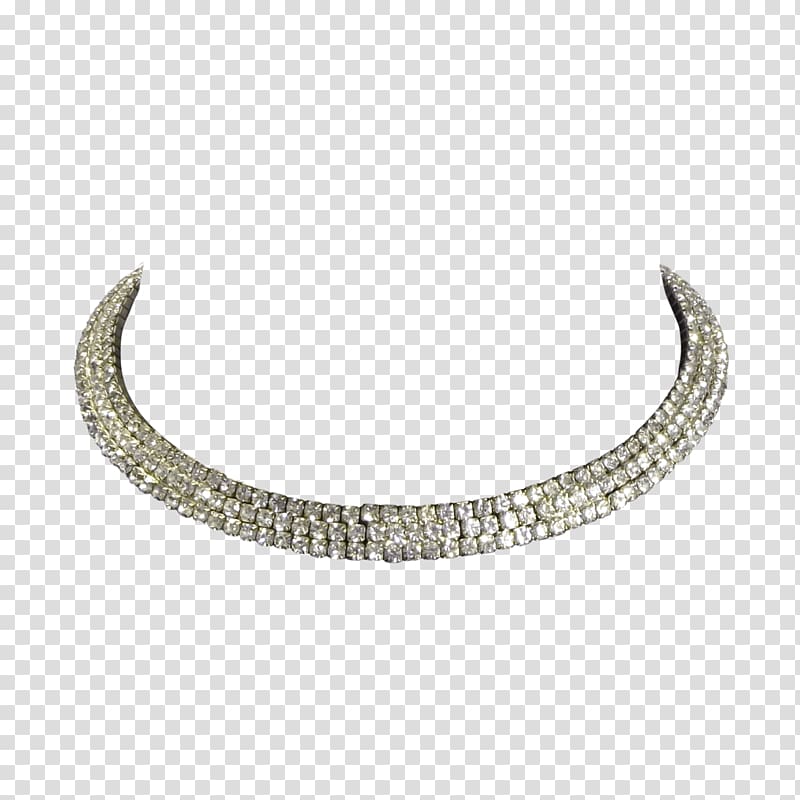 clear gemstone encrusted silver-colored neckalce, Necklace Silver transparent background PNG clipart