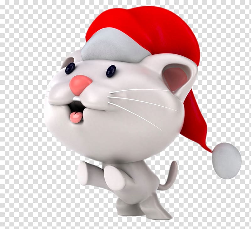 Cat Christmas Cartoon illustration, Creative cartoon cat wearing a Christmas hat transparent background PNG clipart