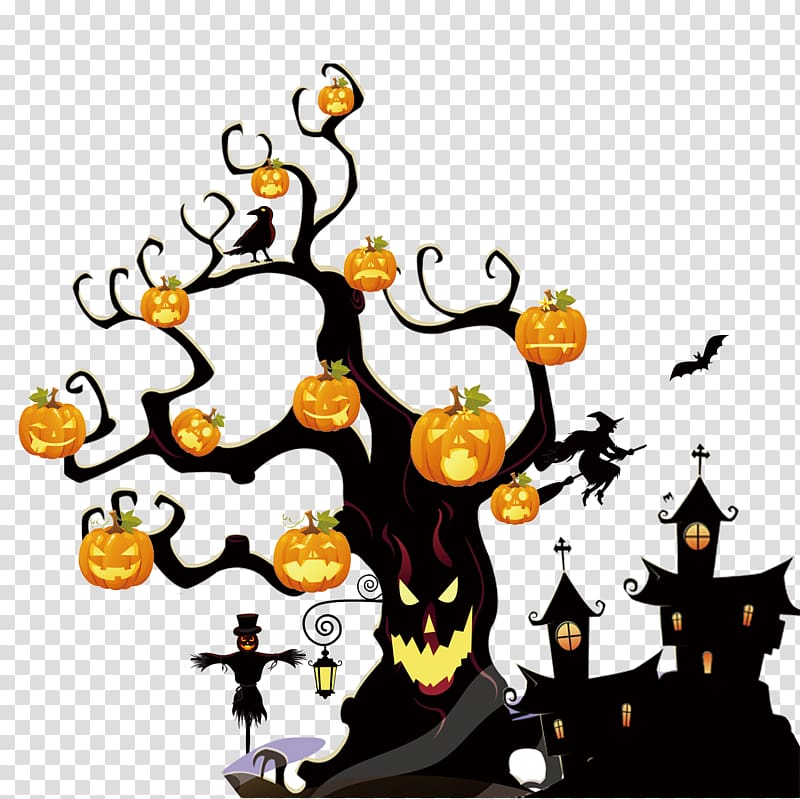 Halloween town and tree art illustration, Halloween transparent background ...