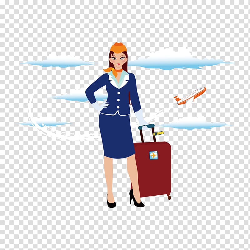 Airplane Flight attendant Airline, stewardess and suitcase transparent background PNG clipart