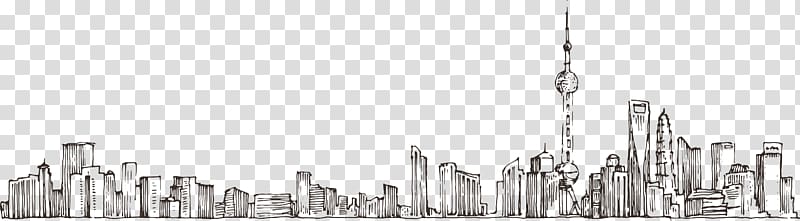 city skyline illustration, Drawing City Google Street View Croquis, Hand-painted Shanghai city transparent background PNG clipart