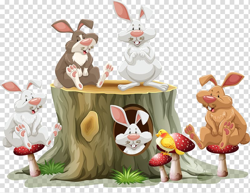rabbits illustration, illustration Illustration, hand painted tree pier and bunny transparent background PNG clipart