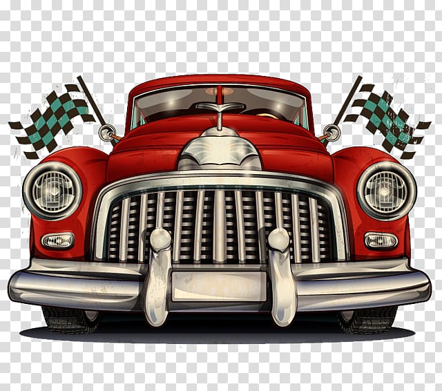 classic red and white car illustration, Car Poster Retro style Vintage, classic cars transparent background PNG clipart
