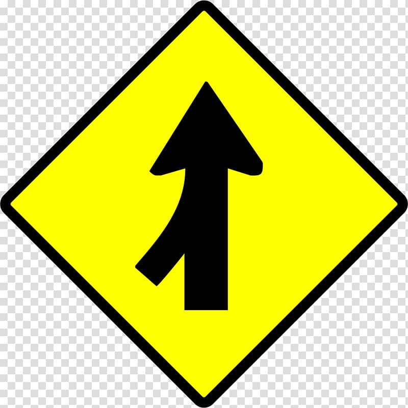 Traffic sign Merge Warning sign Lane, Road Sign transparent background PNG clipart