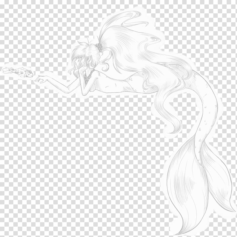 White Figure drawing Line art Sketch, Mermaid scale transparent background PNG clipart