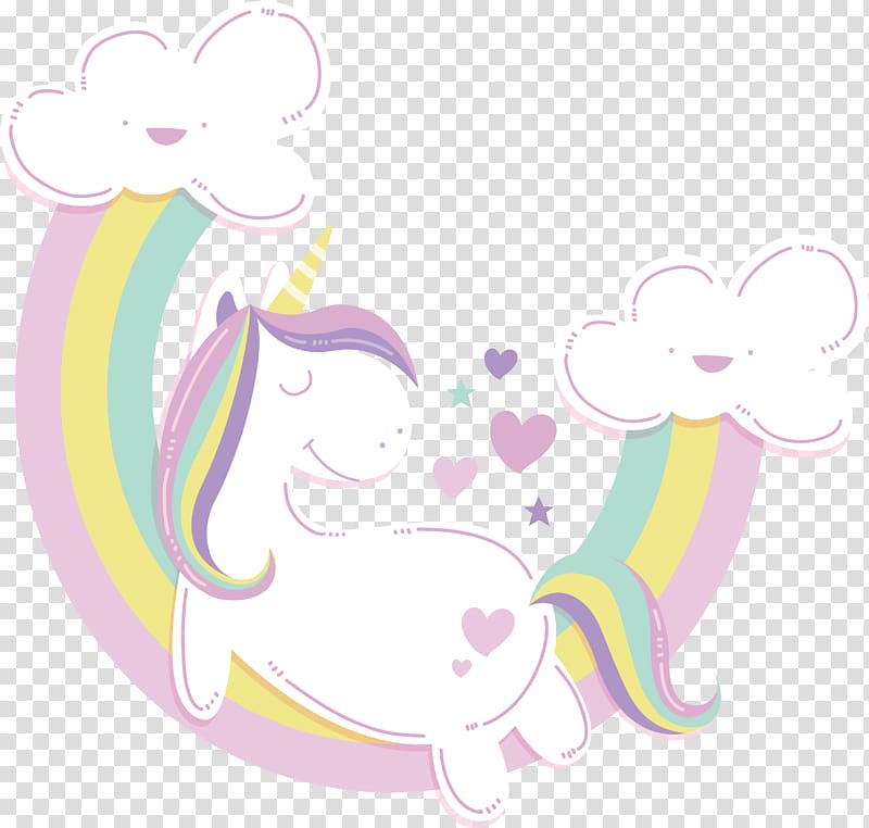 White, pink, and yellow unicorn lying on rainbow , Unicorn , Sleeping ...