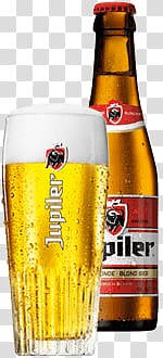 glass Jupiler beer mug, Jupiler Glass and Bottle transparent background PNG clipart