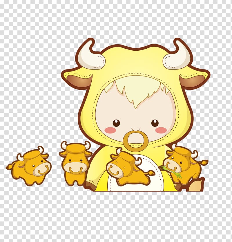 Cattle Chinese zodiac Ox, Baby cow transparent background PNG clipart