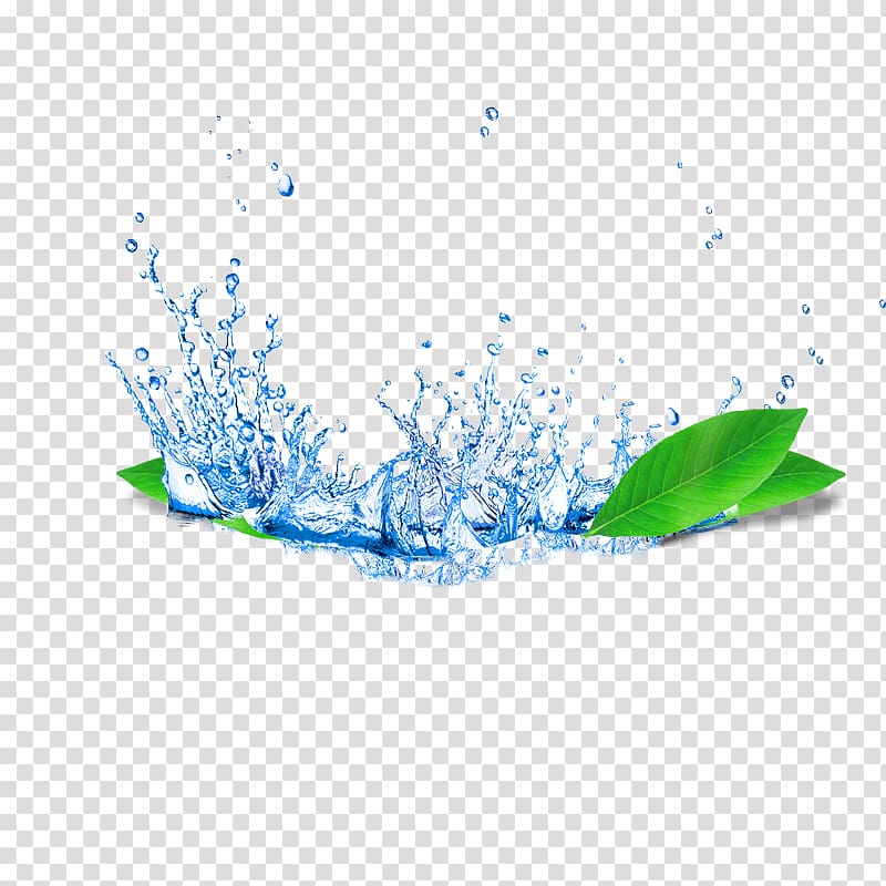 blue water splashing leaves effect elements transparent background PNG clipart