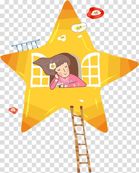 Window Cartoon Illustration, Child star house transparent background PNG clipart