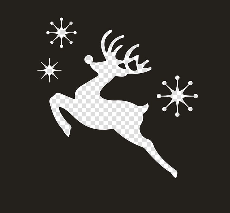 Reindeer Christmas Pxe8re Davids deer, Black and white deer with snowflakes transparent background PNG clipart