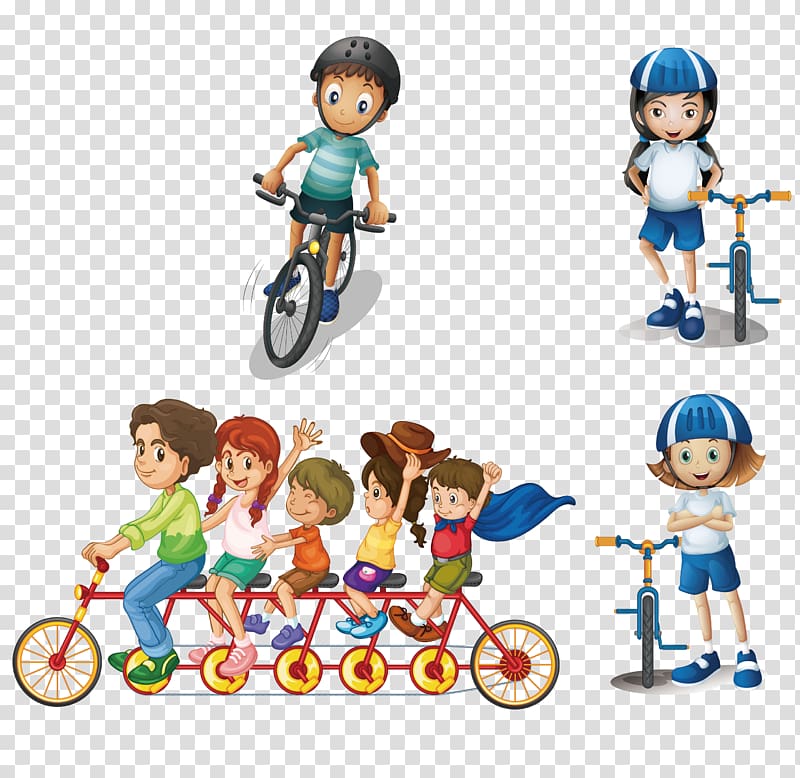 children illustration, Bicycle Family Cycling Illustration, Cycling the kids transparent background PNG clipart