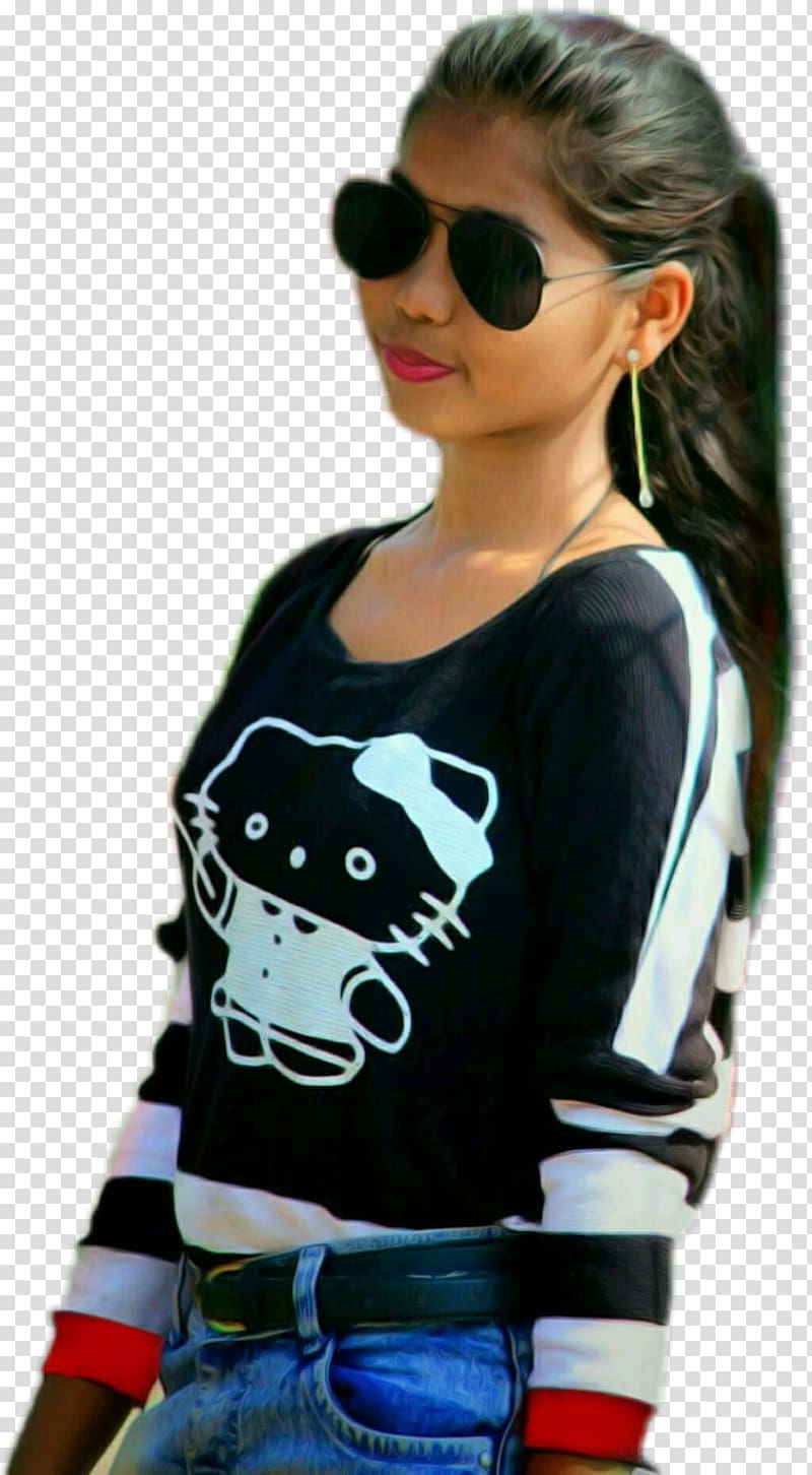 woman wearing black Hello Kitty scoop-neck long-sleeve shirt, PicsArt Studio editing Tutorial, android transparent background PNG clipart