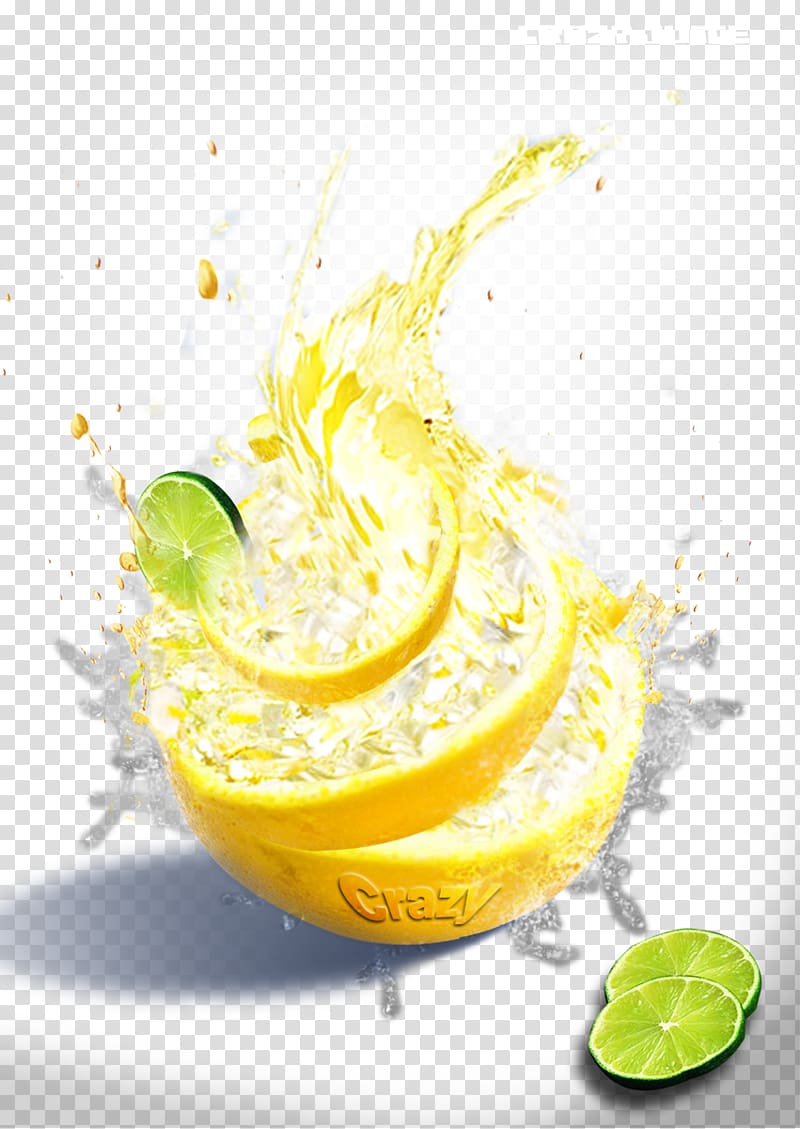 sliced lemon and lime with text overlay, Orange juice Lemonade Cocktail garnish, Explosion lemon transparent background PNG clipart