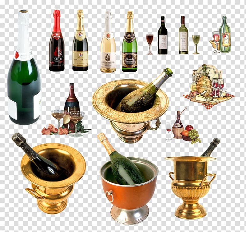 White wine Champagne Chardonnay Cocktail, A variety of bottles transparent background PNG clipart