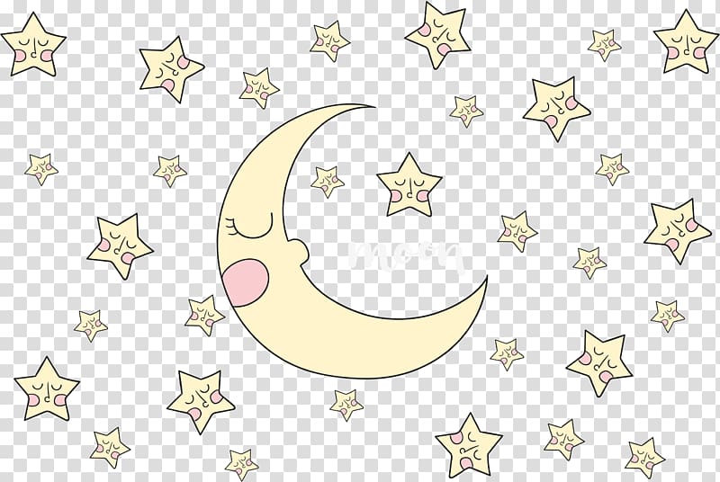 crescent moon and star, Yellow Star Area Pattern, Sleeping stars and the moon transparent background PNG clipart