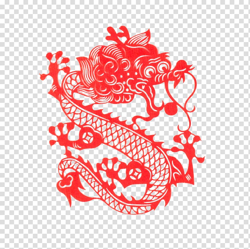Papercutting Chinese paper cutting , Paper-cut dragon element free transparent background PNG clipart