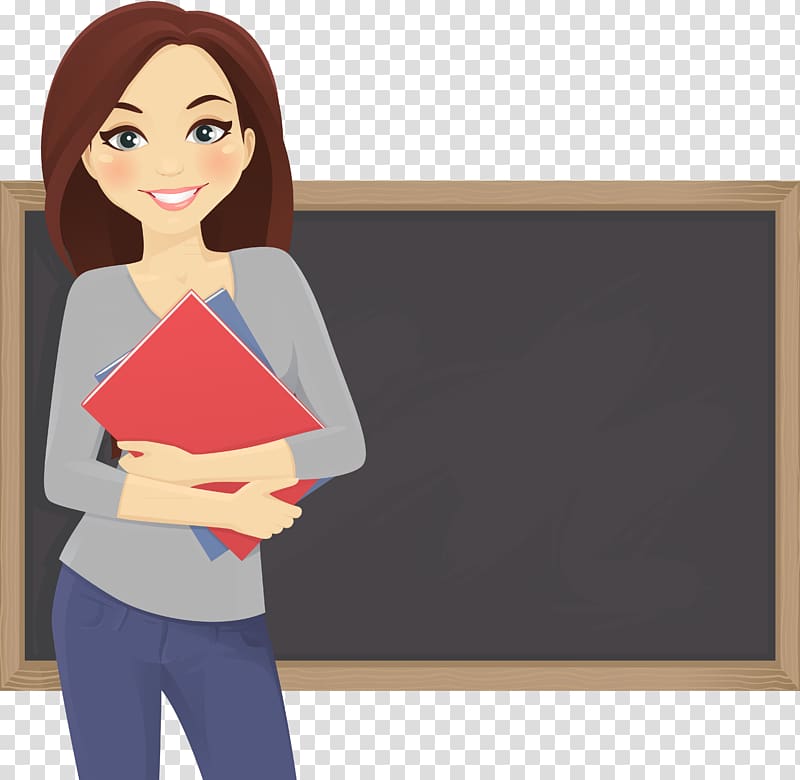 woman carrying book standing in front of chalkboard illustration, Student Teacher Education Classroom, Female teachers transparent background PNG clipart